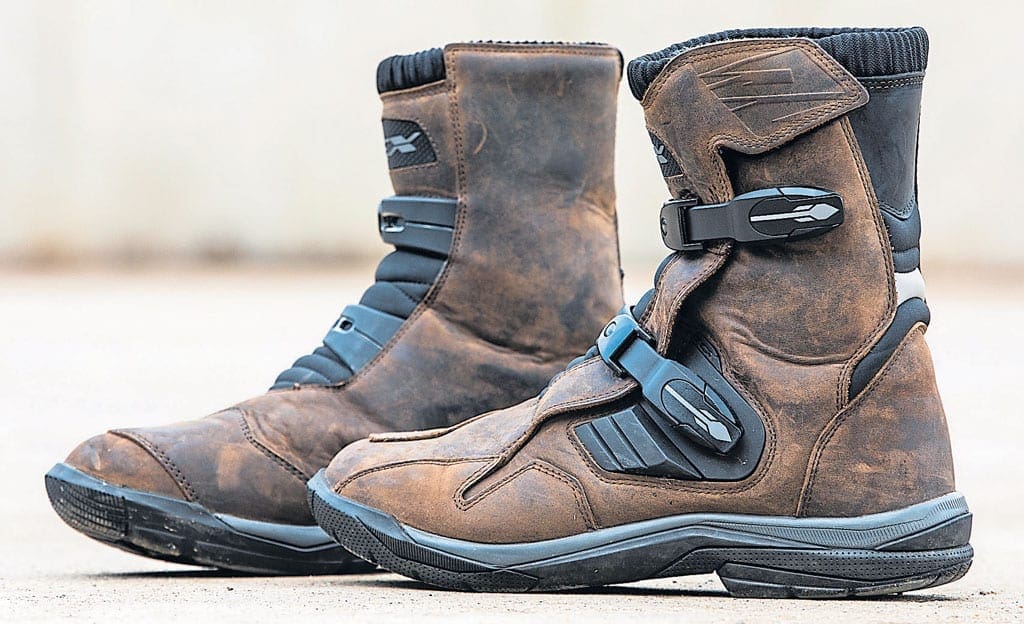 Image of a pair of brown biker boots.